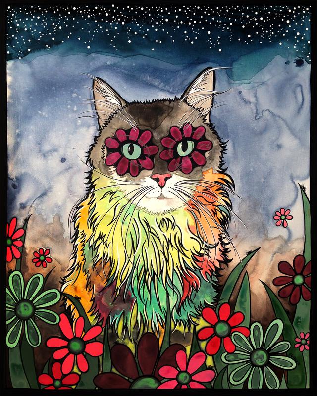 Maine Coon with Stars and Flowers